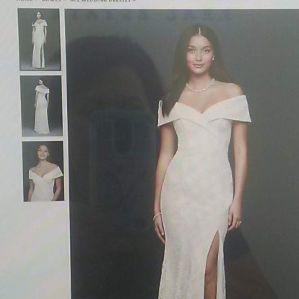 Cuffed Off the Shoulder Lace Bridal Gown With Slit